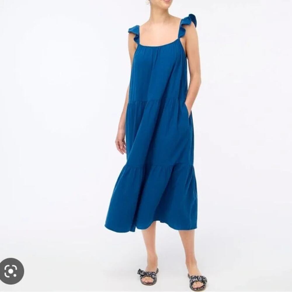 J. Crew Factory Teal Maxi Dress with Ruffled Straps